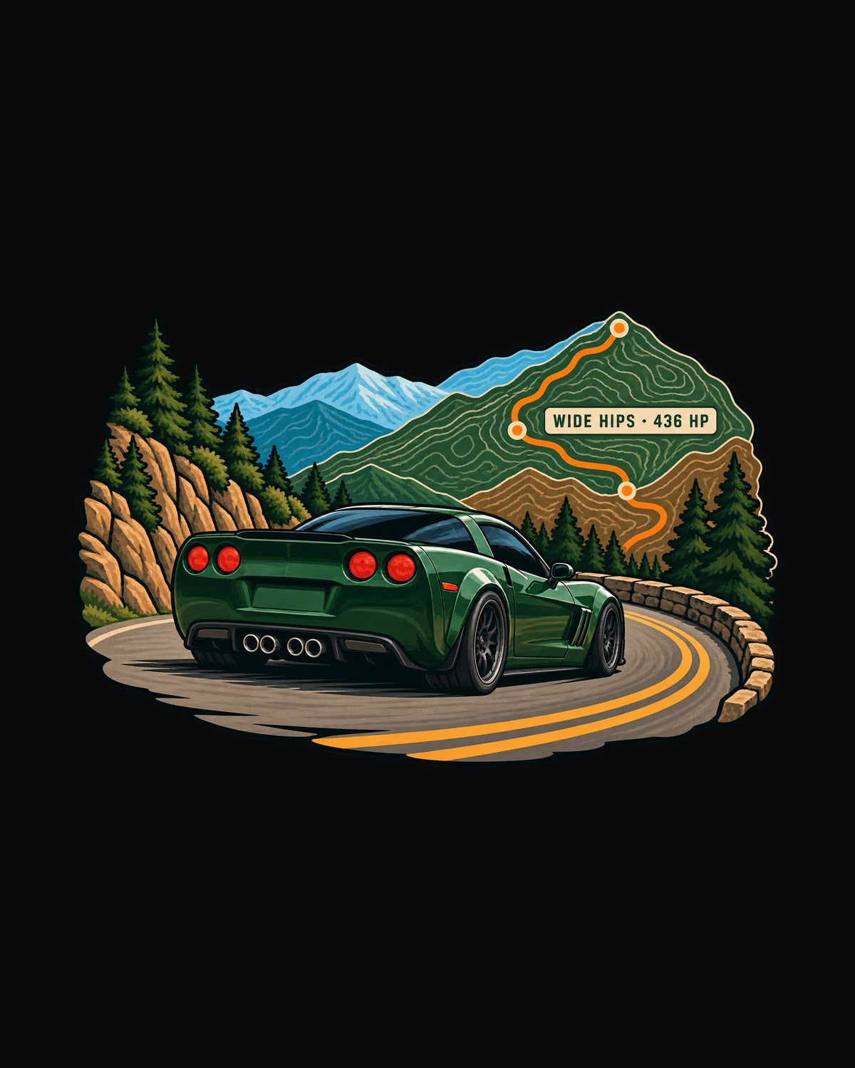 Corvette C6 Grand Sport Contour Map Tee, Wide Hips 436 HP design only