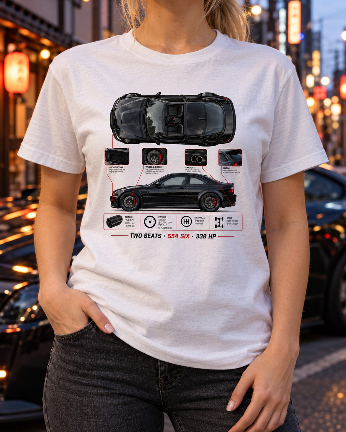 BMW Z4 M Coupe E86 Spec Poster Shirt, S54 Six 338 HP T-Shirt White worn hero