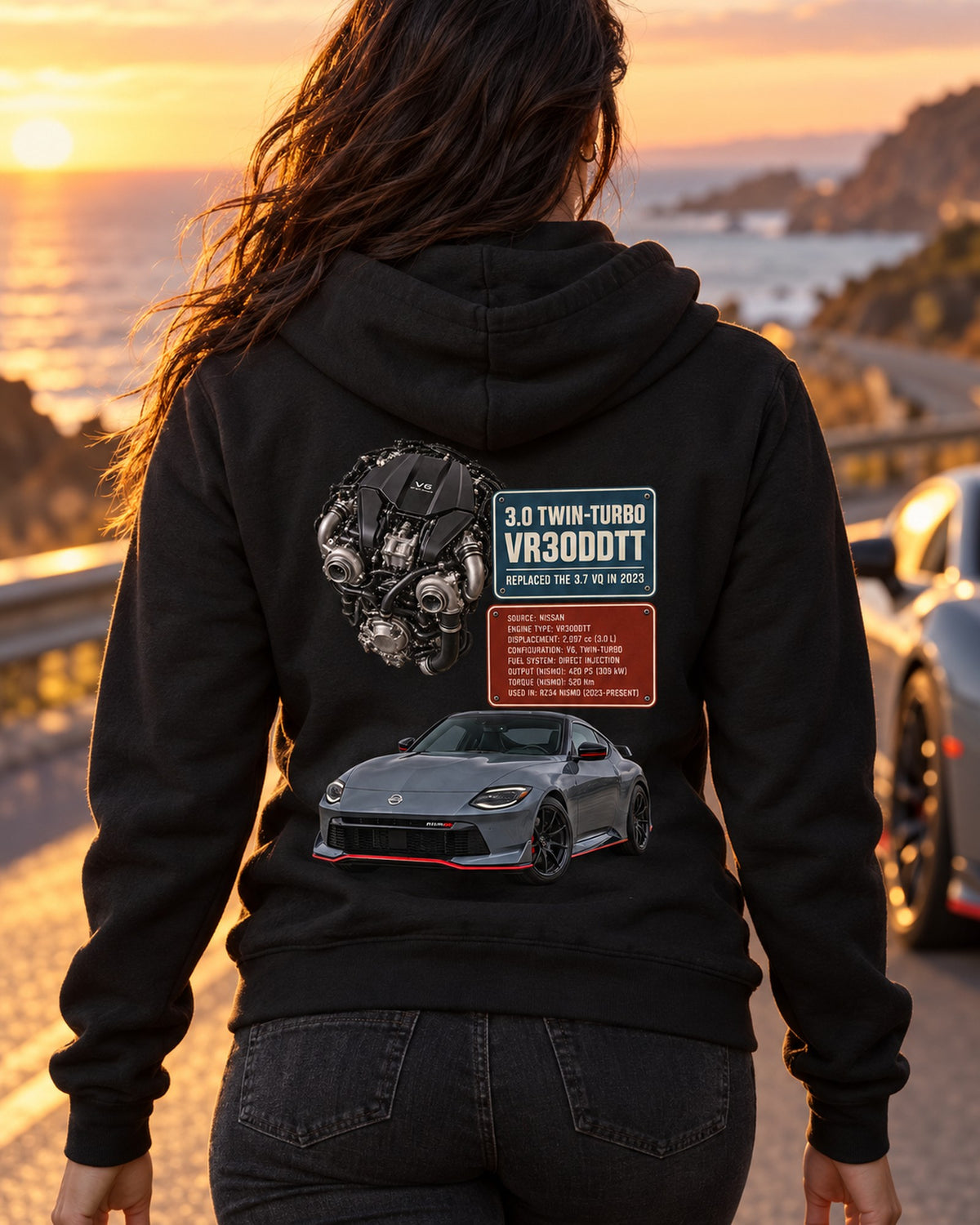 Nissan Z RZ34 Manual Three-View Shirt, Six-Speed Tee Zip Hoodie Black worn hero