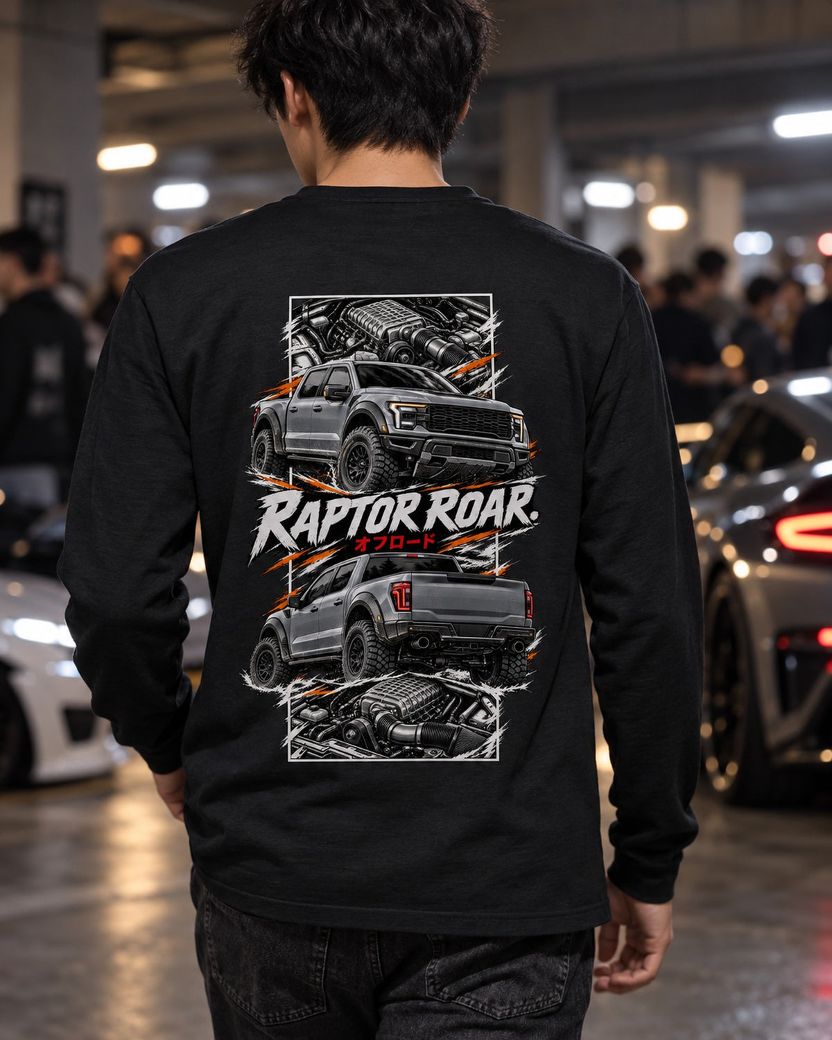 Ford F-150 Raptor R Torn Poster Full-Back Graphic Tee Long Sleeve Black worn hero