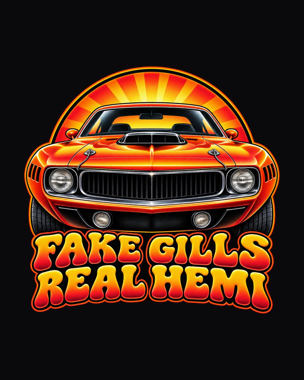 1970 Hemi 'Cuda Gill Sunburst Shirt, Fake Gills Real Hemi design only