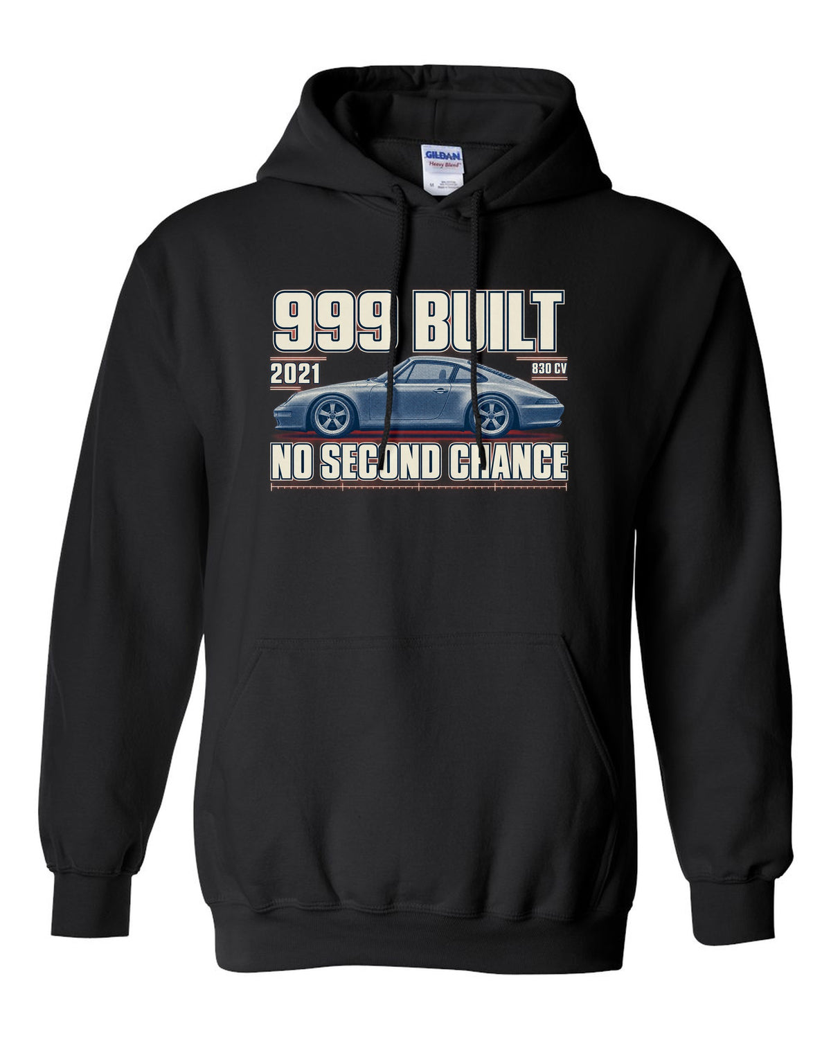 Ferrari 812 Competizione halftone print with 999 built, 2021 text black pull over hoodie front view with the design