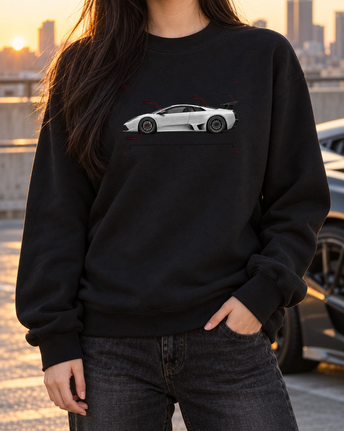 Gallardo Superleggera Spec Poster Shirt, 618 Made, Car Guy Gift Crewneck Black worn hero