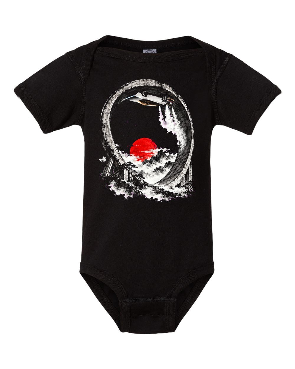 Tesla Roadster Upside Down Baby Onesie Black front