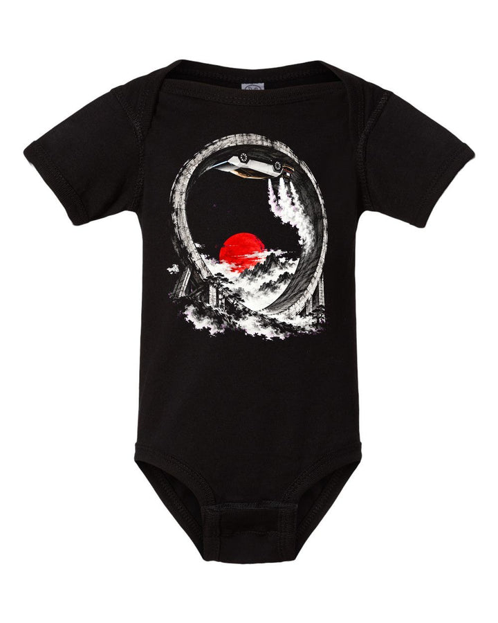 Tesla Roadster Upside Down Baby Onesie Black front
