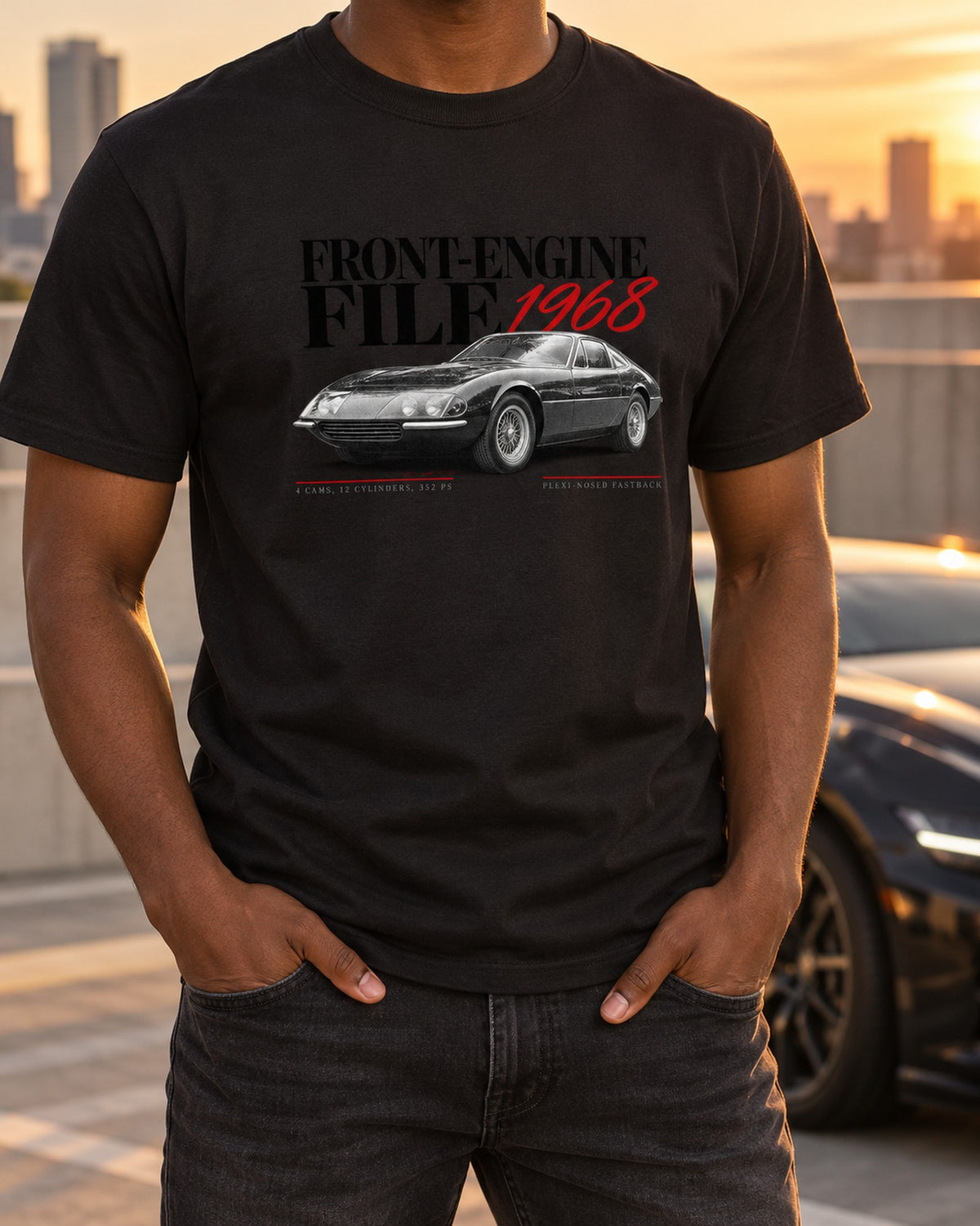 Ferrari 365 GTB/4 Daytona 1968 Front-Engine File Shirt T-Shirt Black worn hero