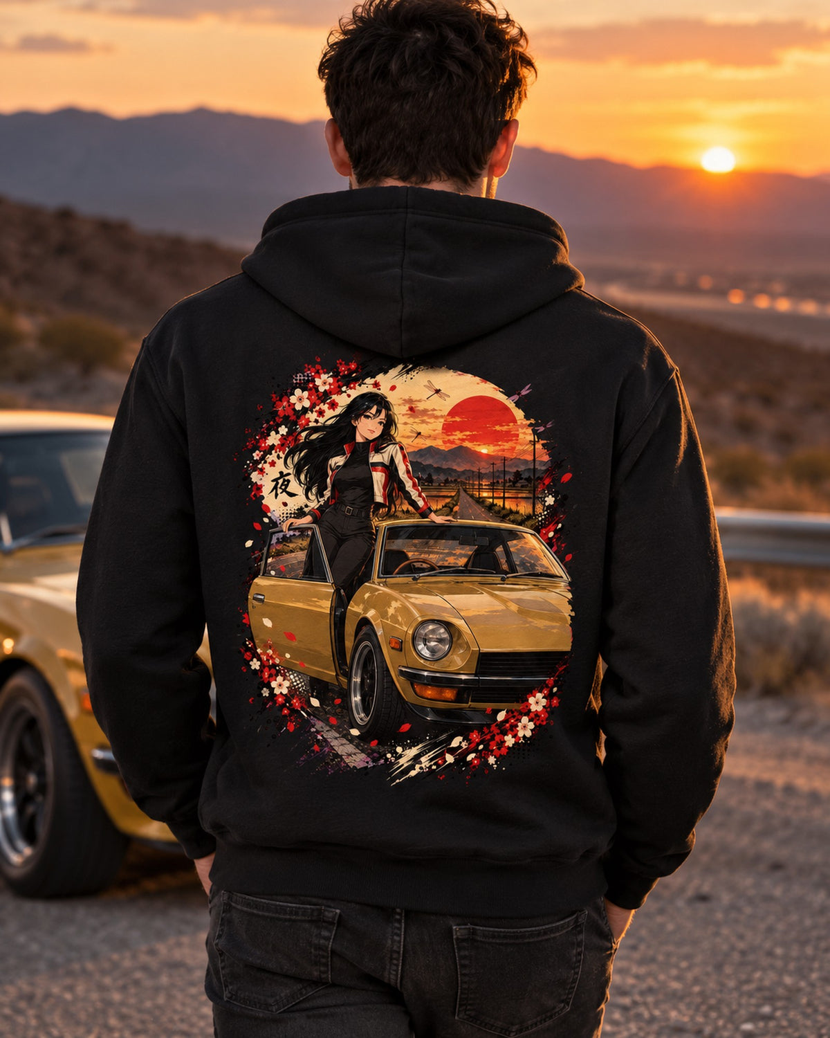 Datsun 240Z Anime Girl Shirt, Hoodie & More Zip Hoodie Black worn hero
