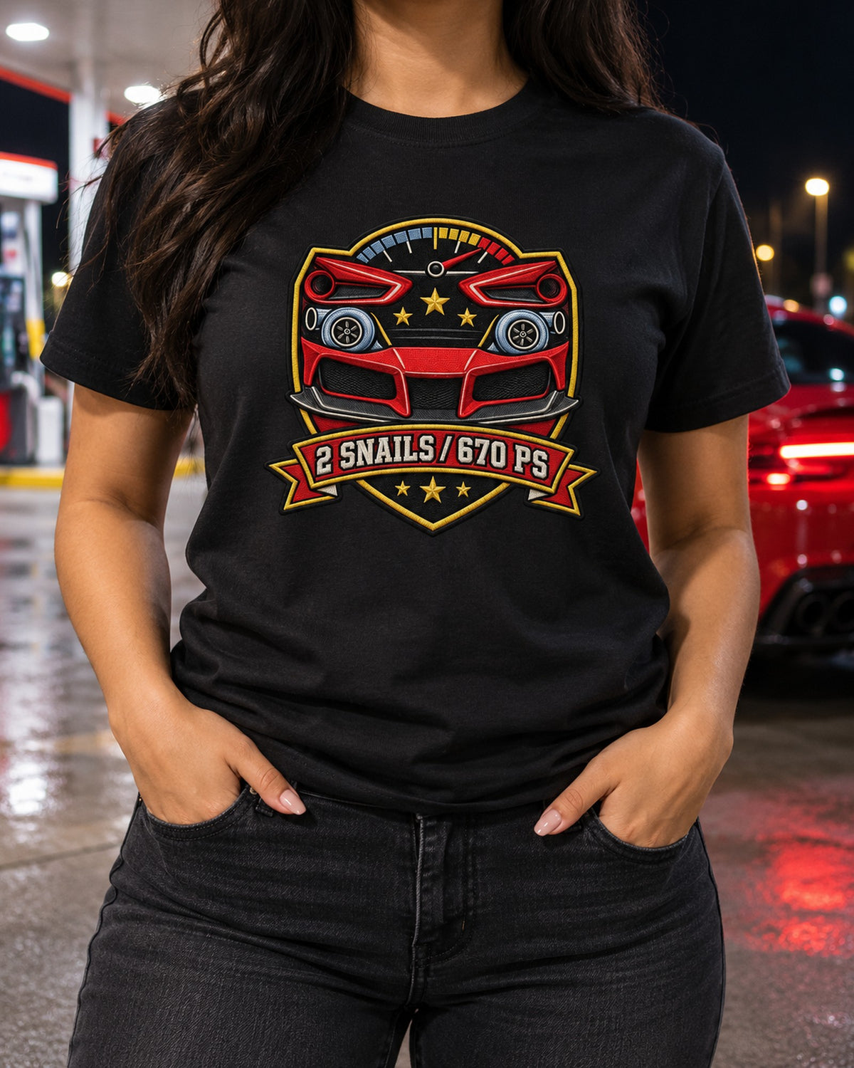 Two Snails Turbo V8 Shield Shirt, Ferrari 488 GTB F142M T-Shirt Black worn hero