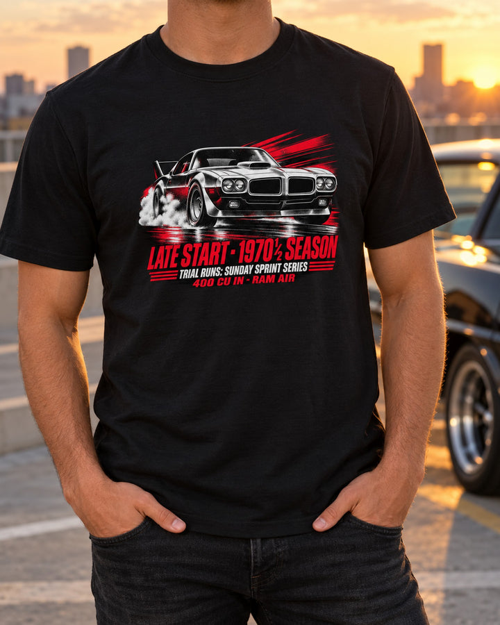 1970 1/2 Pontiac Firebird Trans Am Sunday Sprint Poster Tee T-Shirt Black worn hero