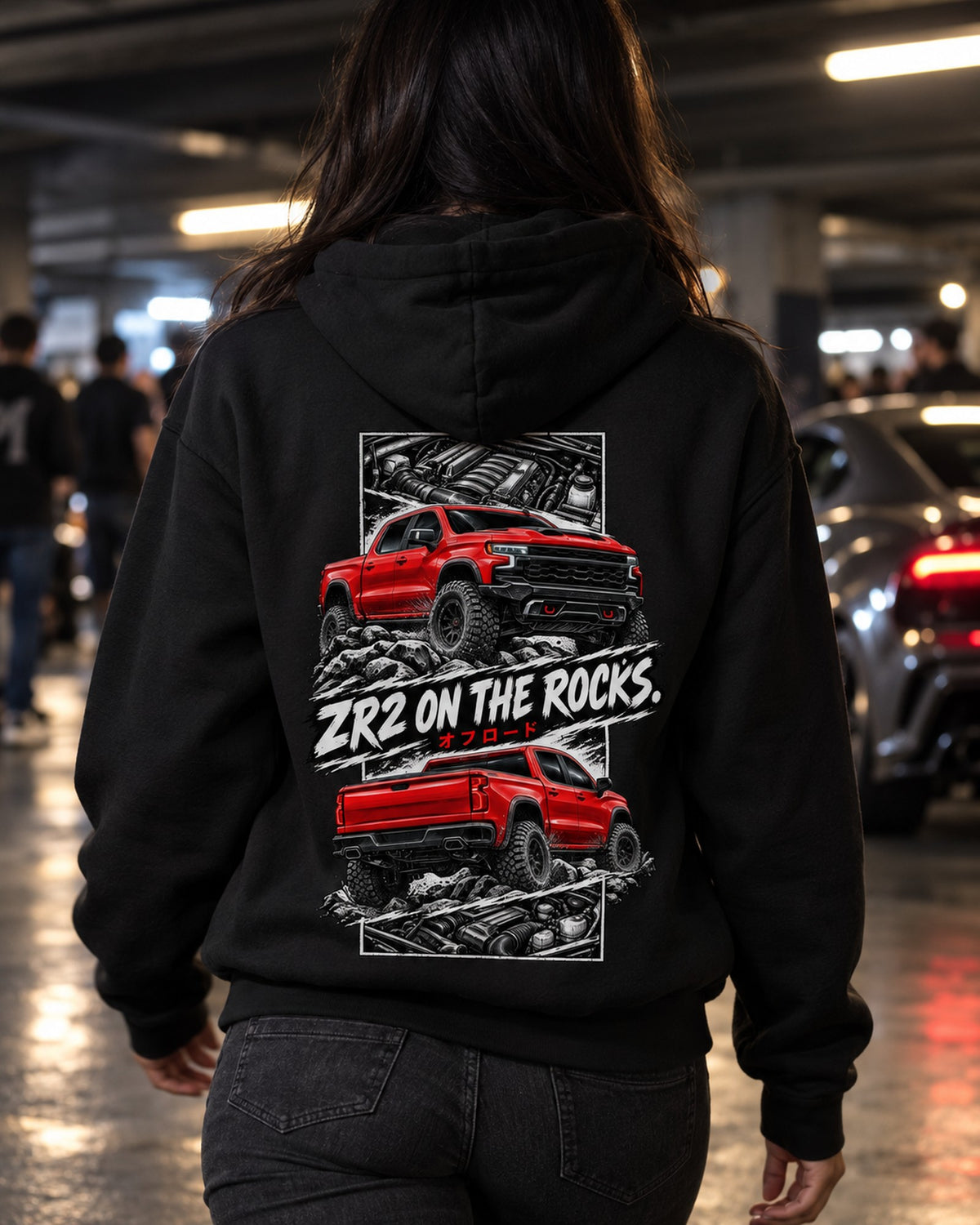 Chevy Silverado Zr2 Torn Poster Full-Back Graphic Tee Pull Over Hoodie Black worn hero