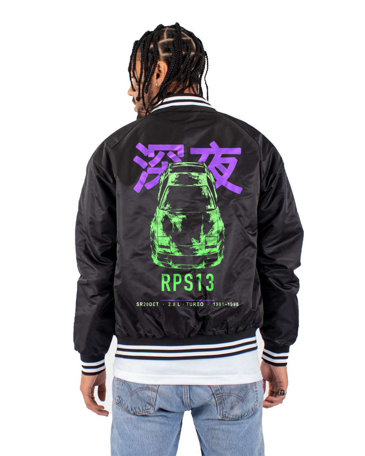 RPS13 SR20DET Full-Back Graphic Tee Bomber Jacket Black back