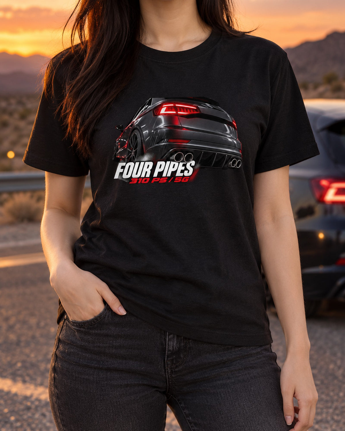 Golf R Mk7.5 Taillight Macro Tee, Four Pipes Car Shirt T-Shirt Black worn hero