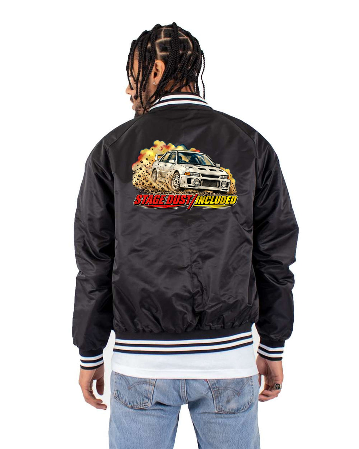 Mitsubishi Lancer Evolution III CE9A Halftone Rally Shirt Bomber Jacket Black back