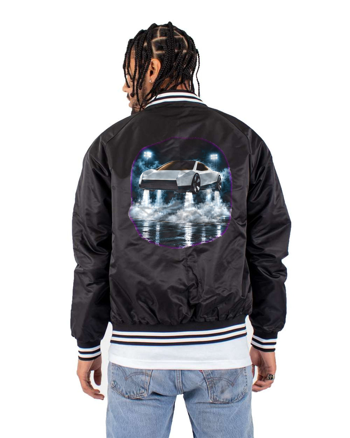Tesla Roadster Hover Pad Shirt, Hoodie & More Bomber Jacket Black back
