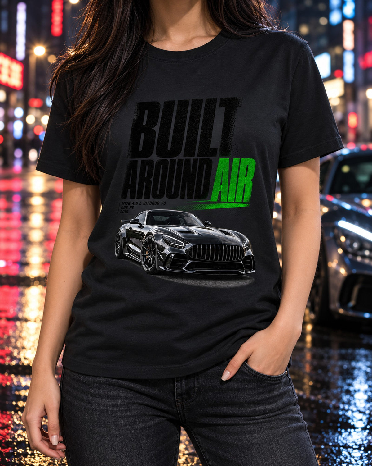 Built Around Air Halftone Shirt, Mercedes-AMG GT R C190 T-Shirt Black worn hero