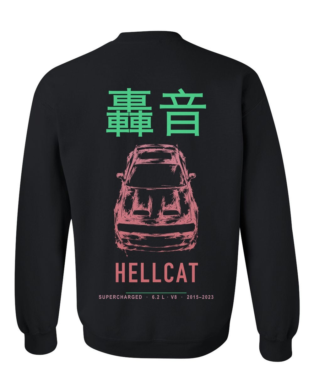 HELLCAT full-back artwork black crewneck back view with the design