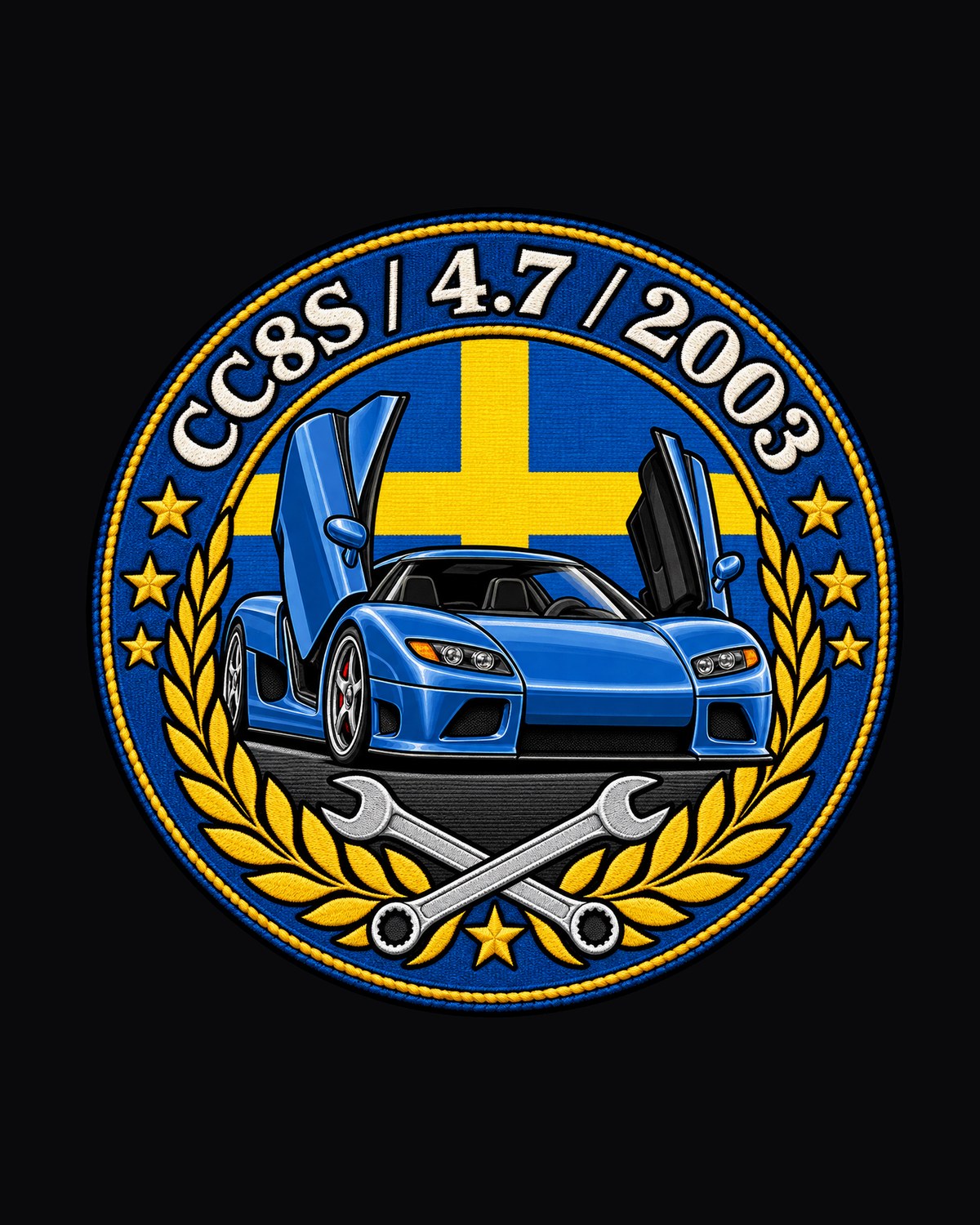 Koenigsegg CC8S Garage Crest Tee, 4.7 Litre Supercharged design only
