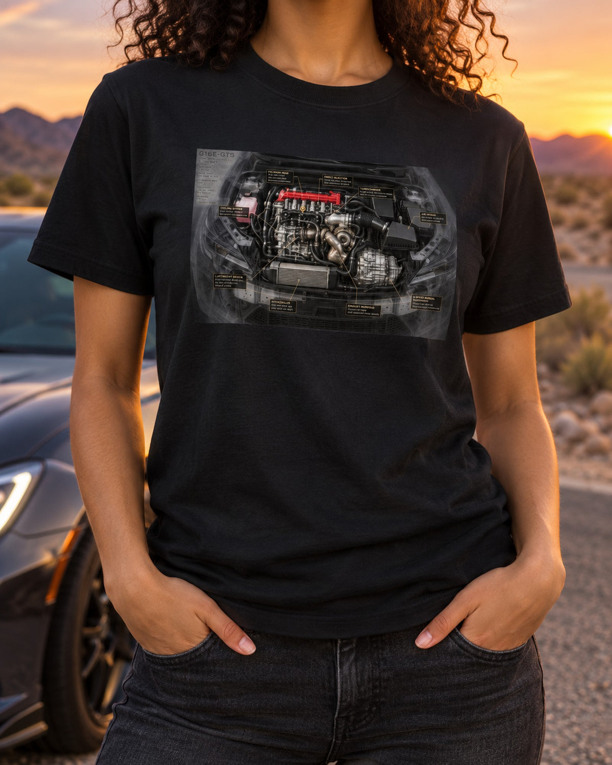 GR Corolla Circuit Edition Aero Callouts Graphic Tee T-Shirt Black worn hero