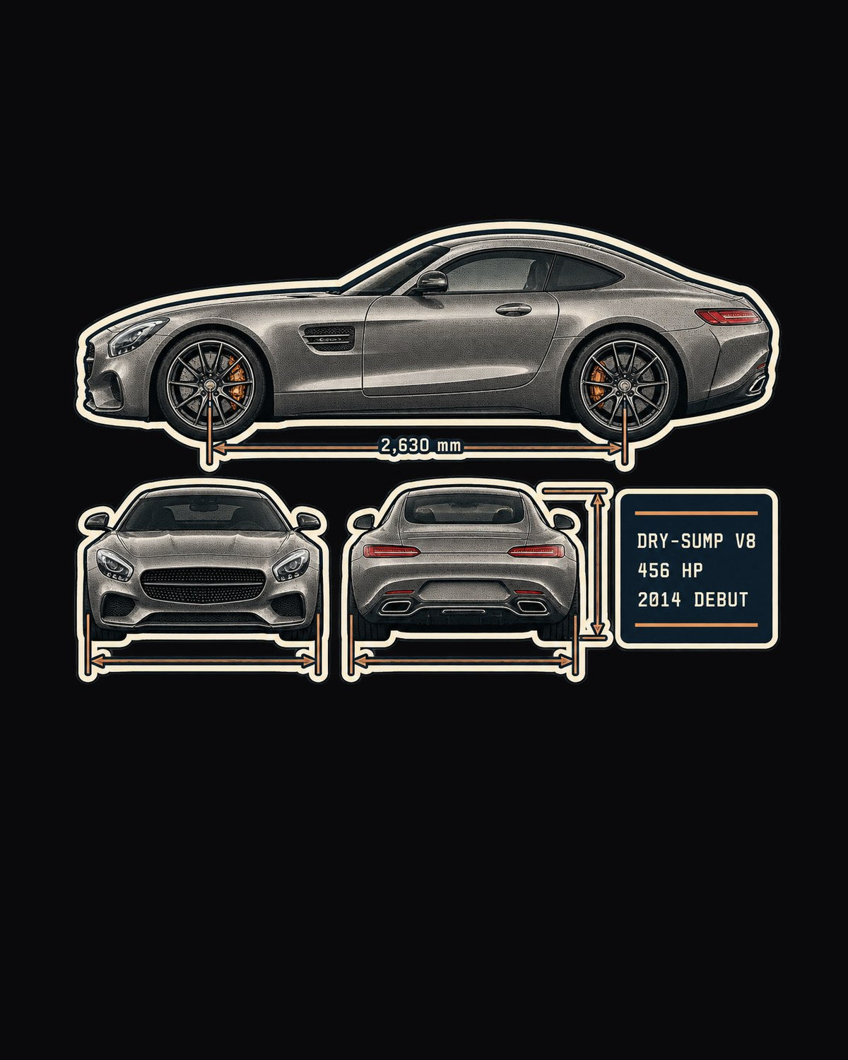Mercedes-AMG GT C190 Three-View Spec Table Tee, 2014 Debut design only