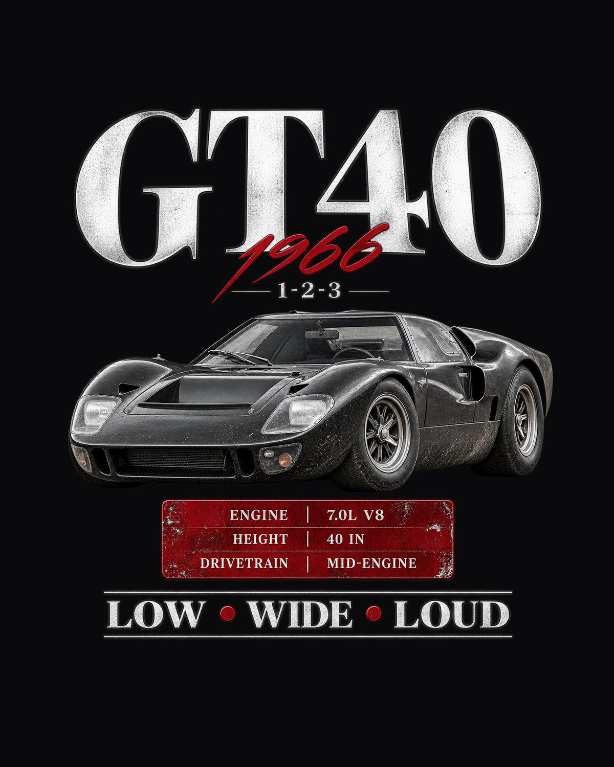 Ford GT40 Mk II 1966 Archive Panel Shirt, Le Mans Car Gift design only