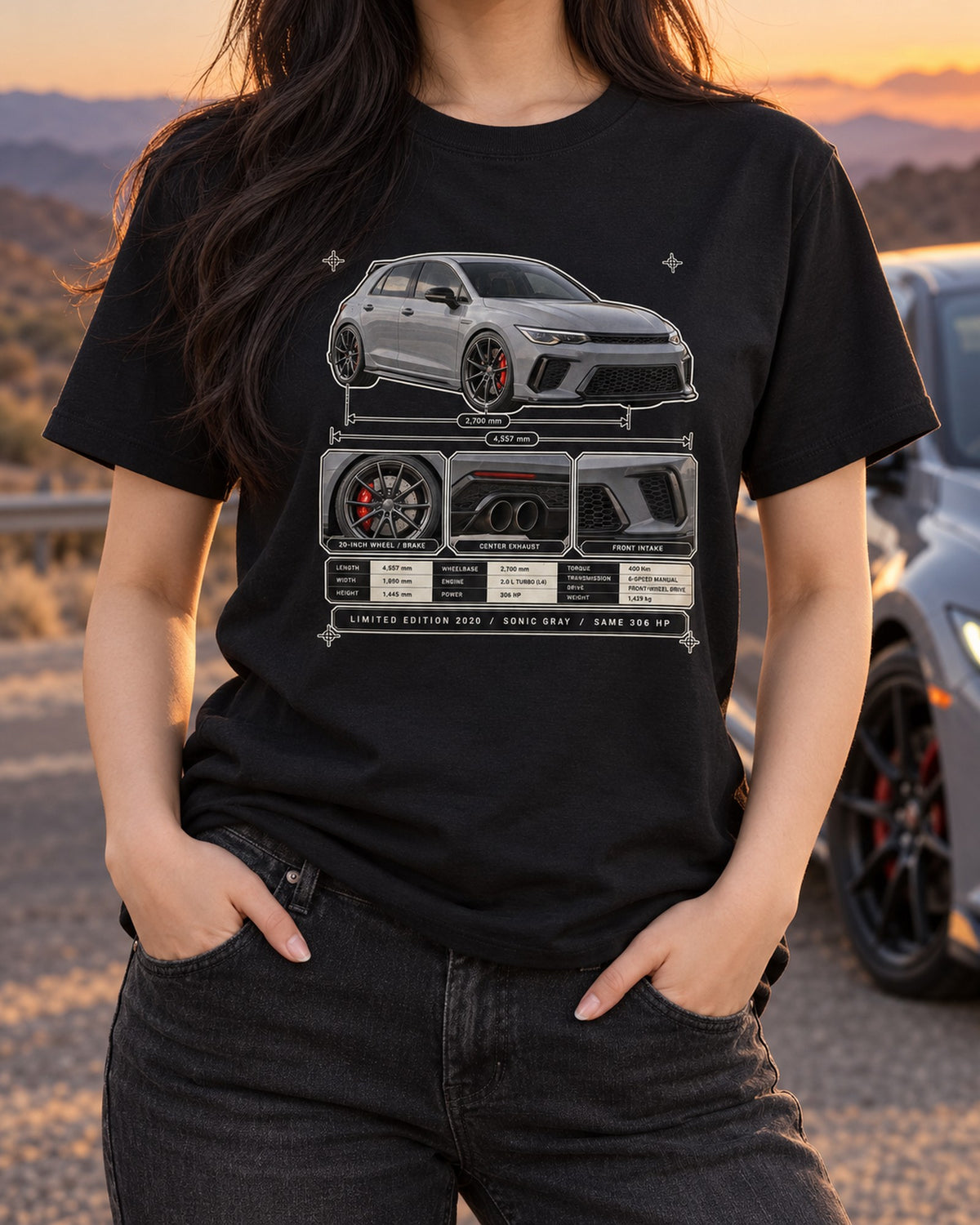 Honda Civic Type R FK8 Limited Edition Sonic Gray Dossier Tee T-Shirt Black worn hero