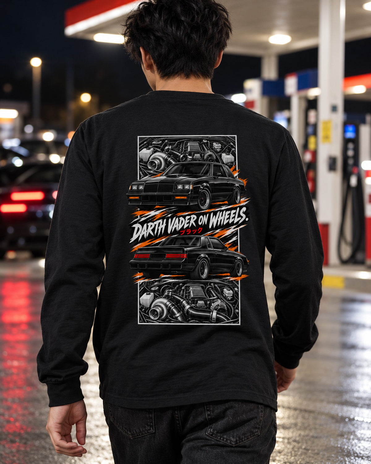 Buick Grand National Torn Poster Full-Back Graphic Tee Long Sleeve Black worn hero