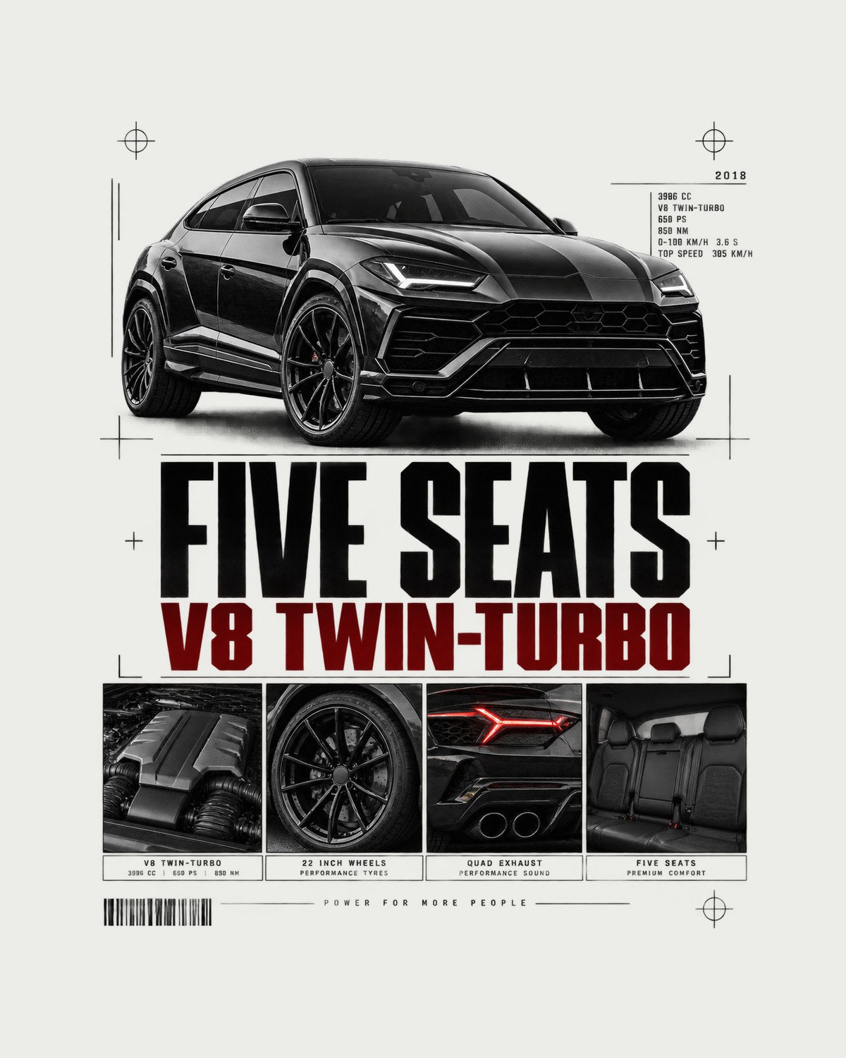 Lamborghini Urus Dossier Panel Shirt, Five Seats V8 Car Tee design only