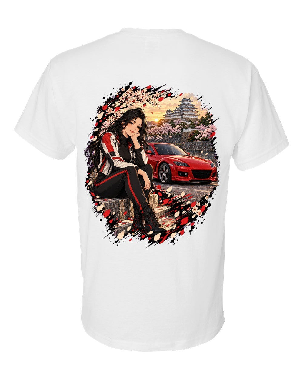 Mazda RX-8 Anime Girl T-Shirt White back