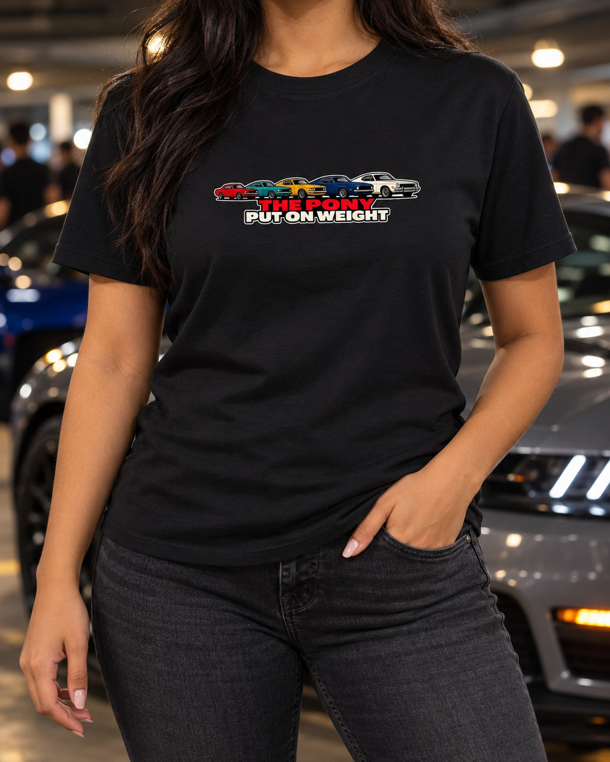 Ford Mustang First Generation Lineup 1965-73 Evolution Shirt T-Shirt Black worn hero