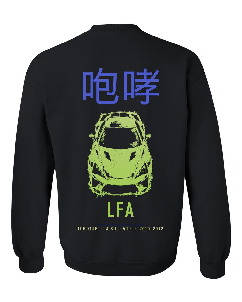LFA full-back artwork black crewneck back view with the design