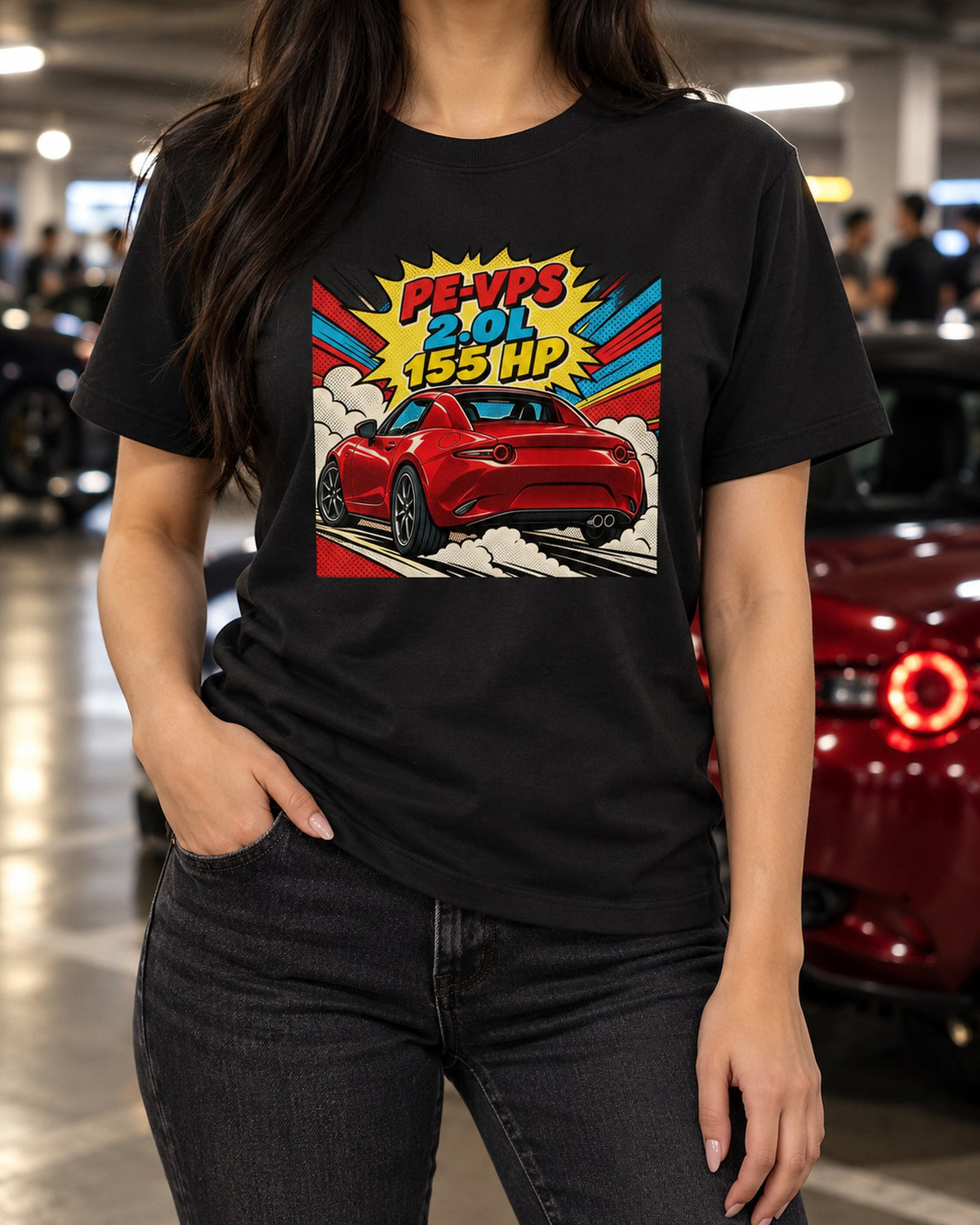 Mazda MX-5 ND RF Comic Halftone Pop Art Shirt, Miata Gift T-Shirt Black worn hero