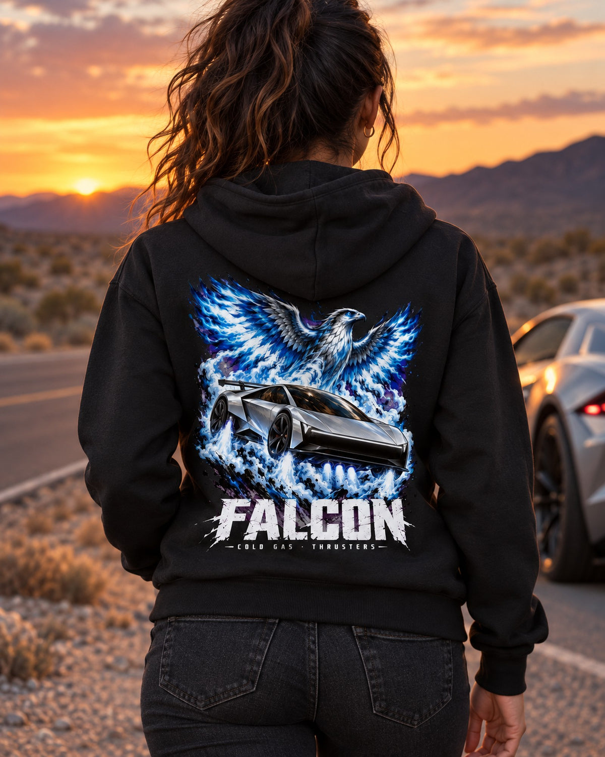 Tesla Roadster 2026 Falcon Shirt, Hoodie & More Zip Hoodie Black worn hero