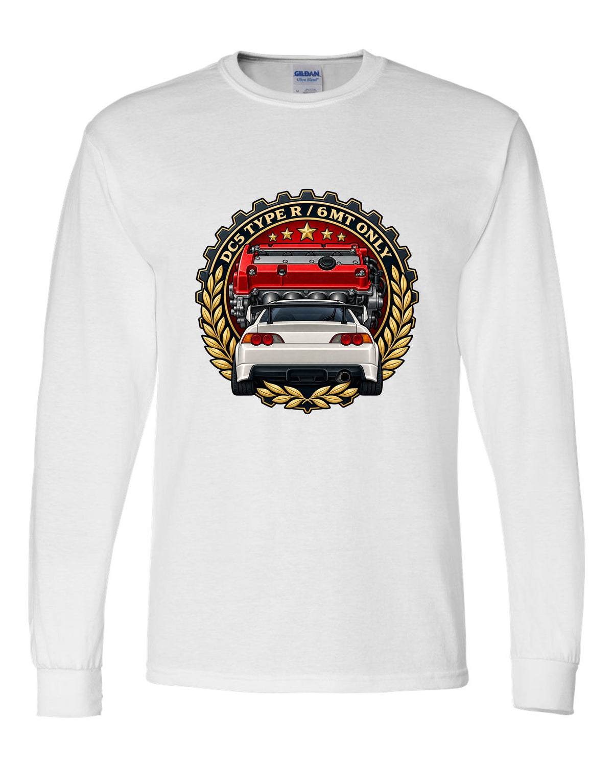 Cel-shaded anime night touge scene with a Honda Integra Type R DC5 white long sleeve front view with the design