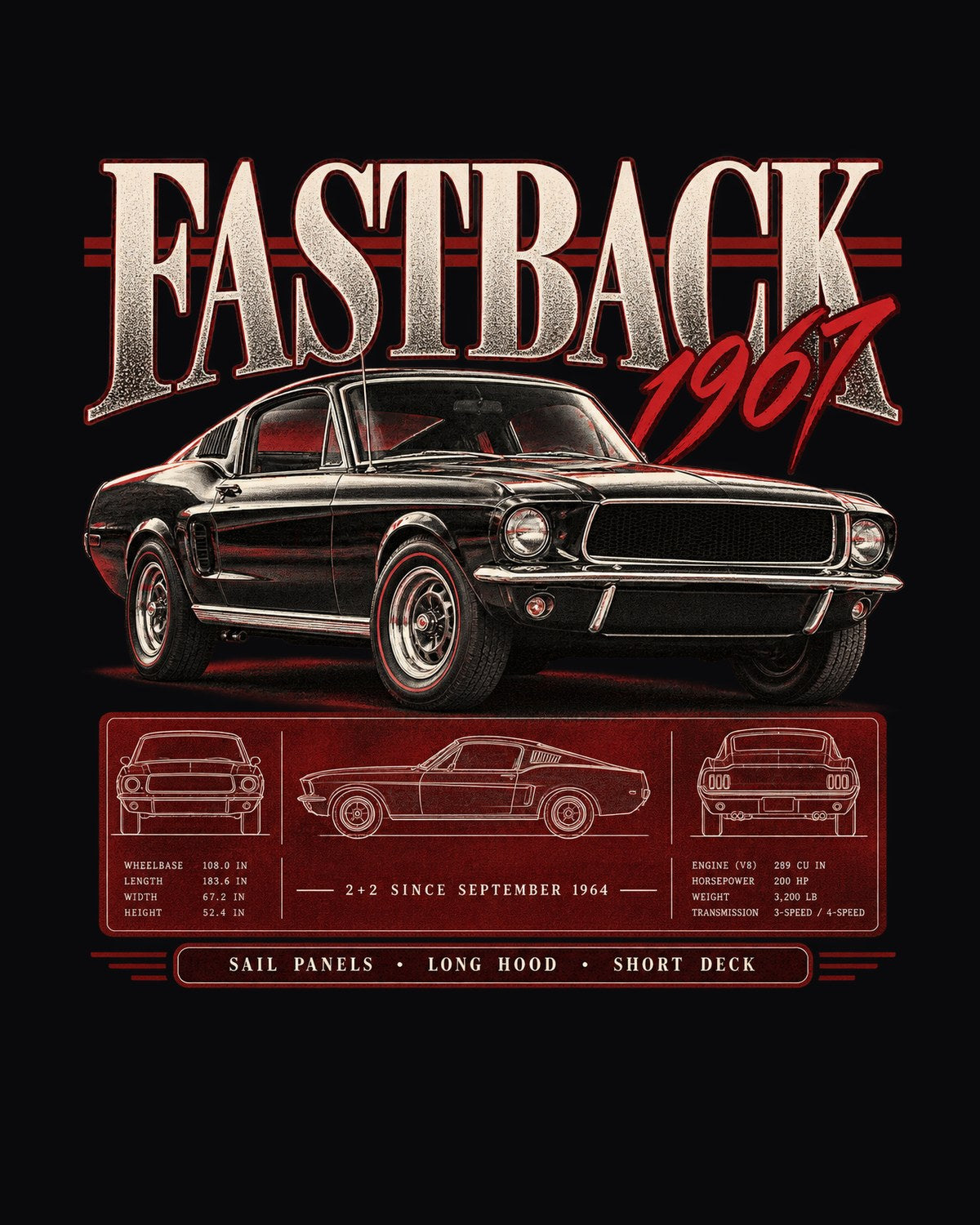 1967 Mustang Fastback 2+2 Archive Shirt, Sail Panels design only