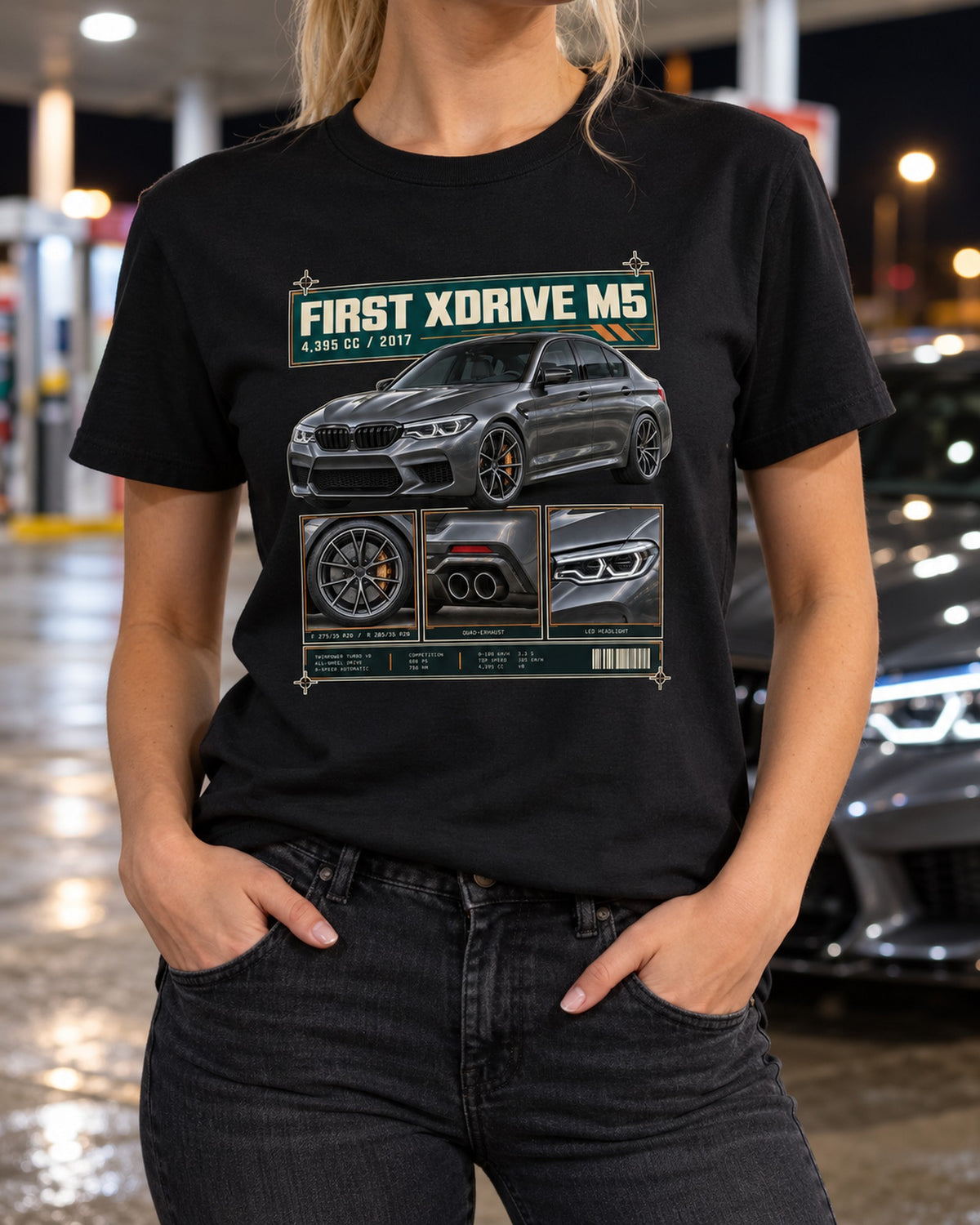 BMW M5 F90 Competition Dossier Panel Tee, Car Enthusiast T-Shirt Black worn hero