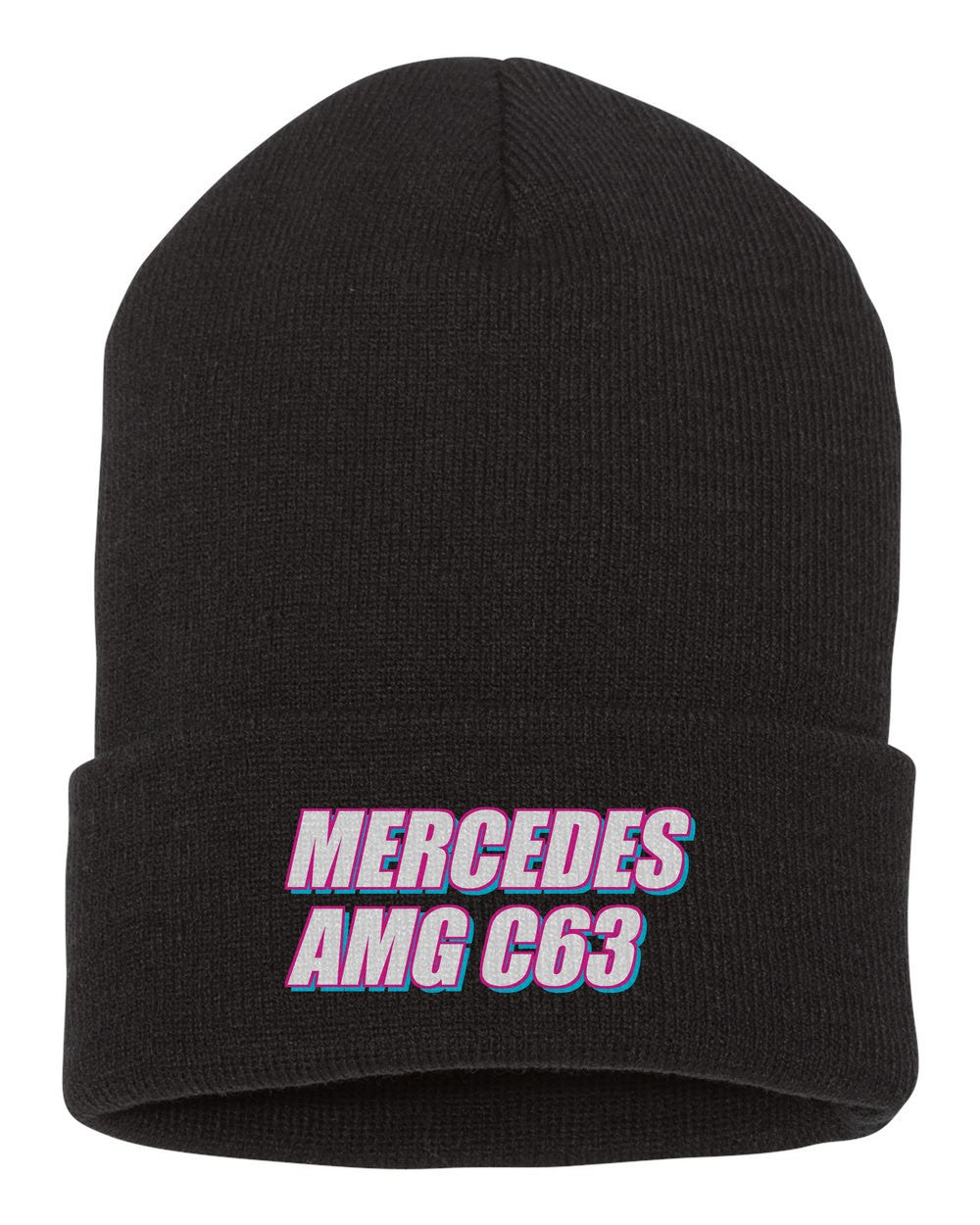 Mercedes Amg C63 black beanie front view with car name
