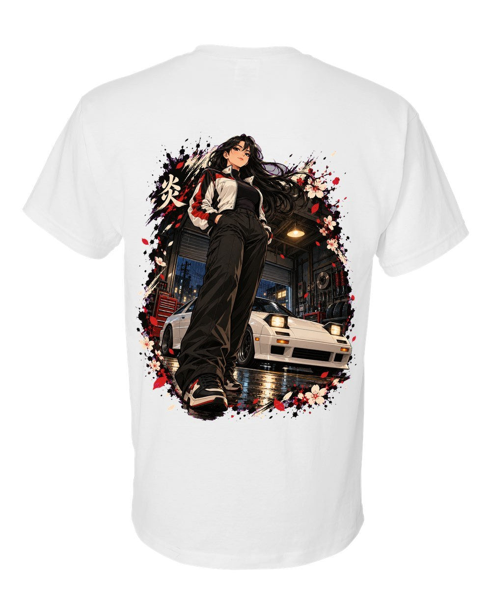 Mazda RX-7 FC Anime Girl T-Shirt White back