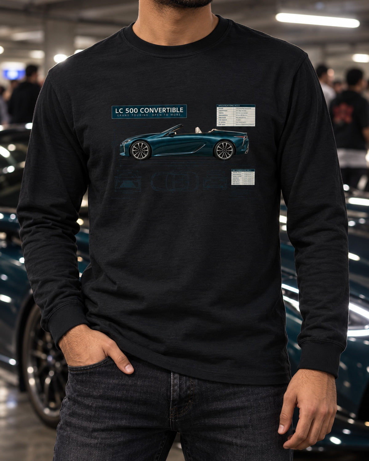 Lexus RC F Dimension Blueprint Shirt, 2UR-GSE, 467 HP Long Sleeve Black worn hero