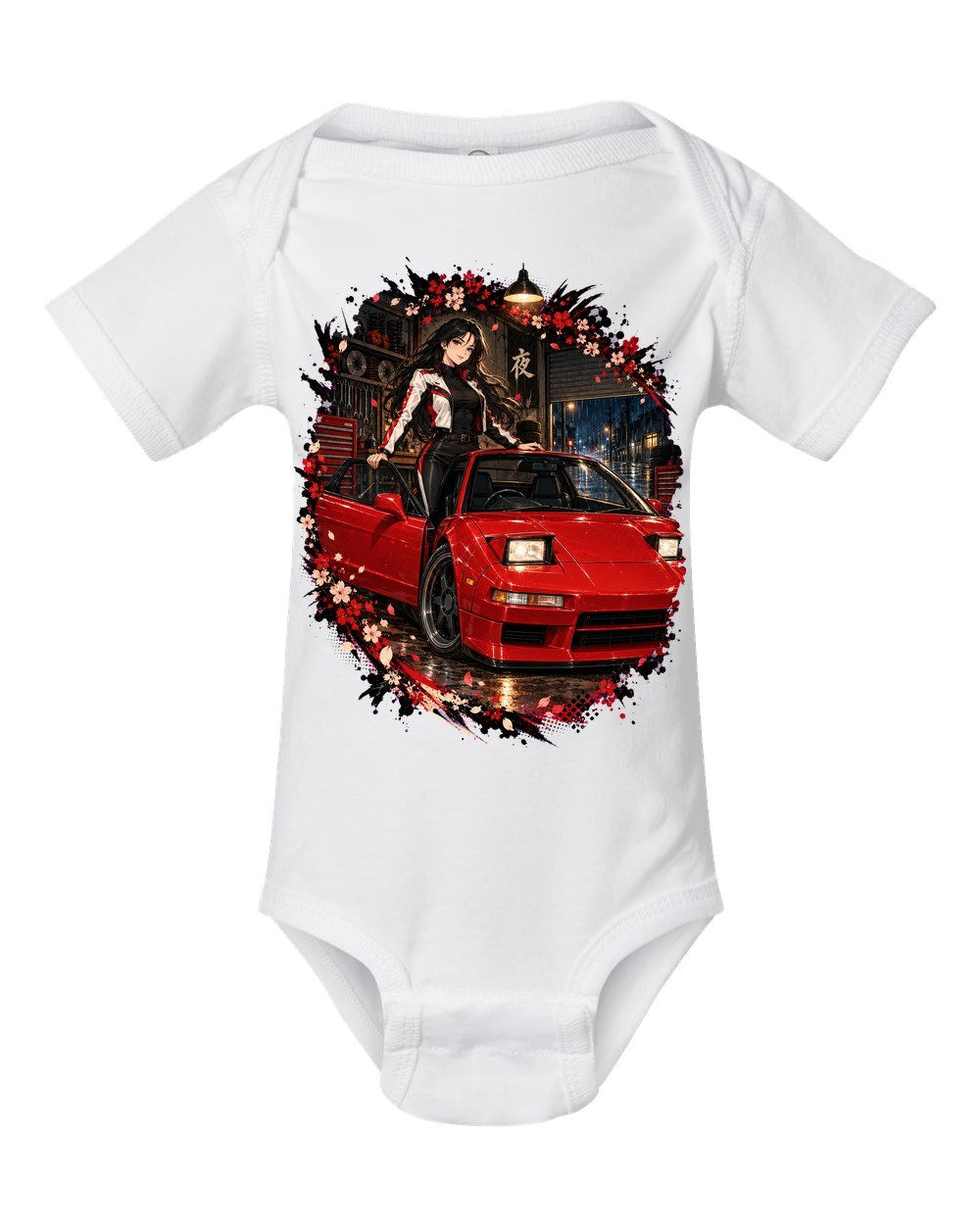 Honda NSX NA1 Anime Girl Baby Onesie White front
