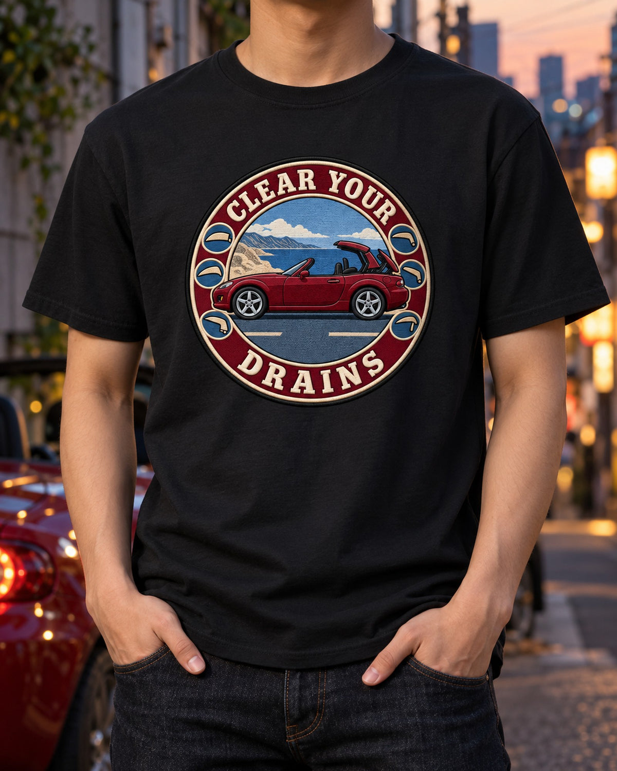 Mazda MX-5 NC Haunch Roundel Crest Shirt, Miata Gift T-Shirt Black worn hero