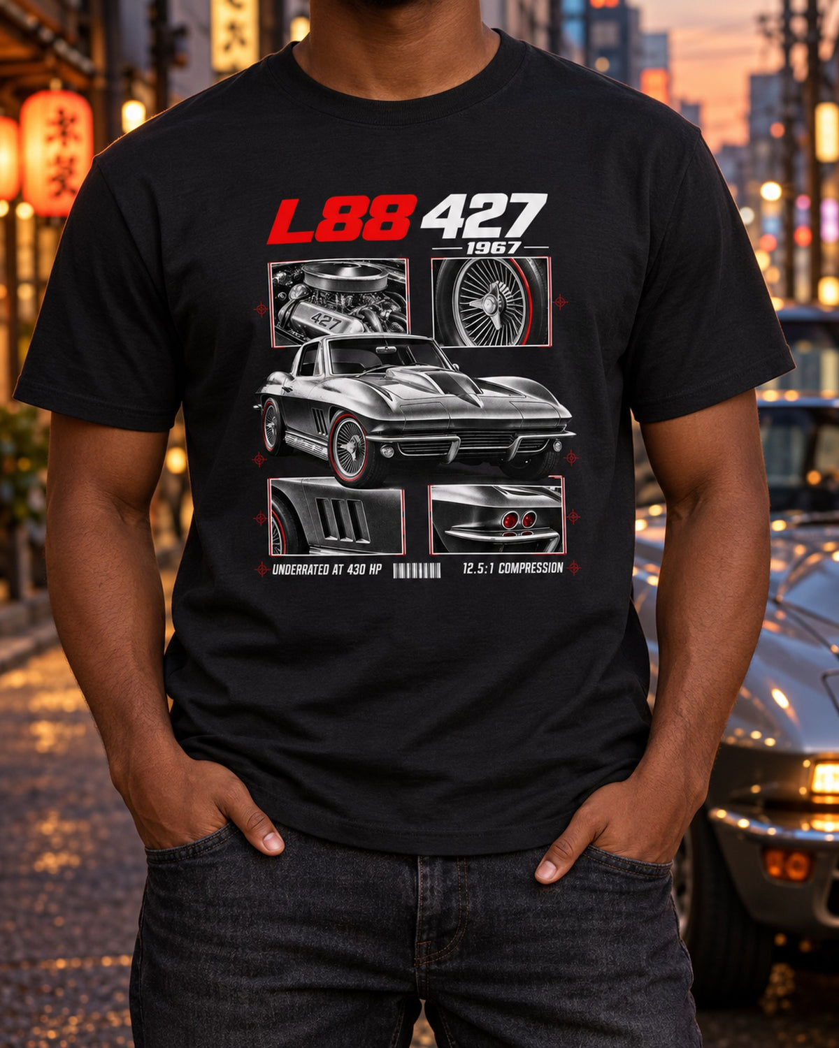 Corvette C2 L88 427 1967 Dossier Shirt, Muscle Car Gift T-Shirt Black worn hero