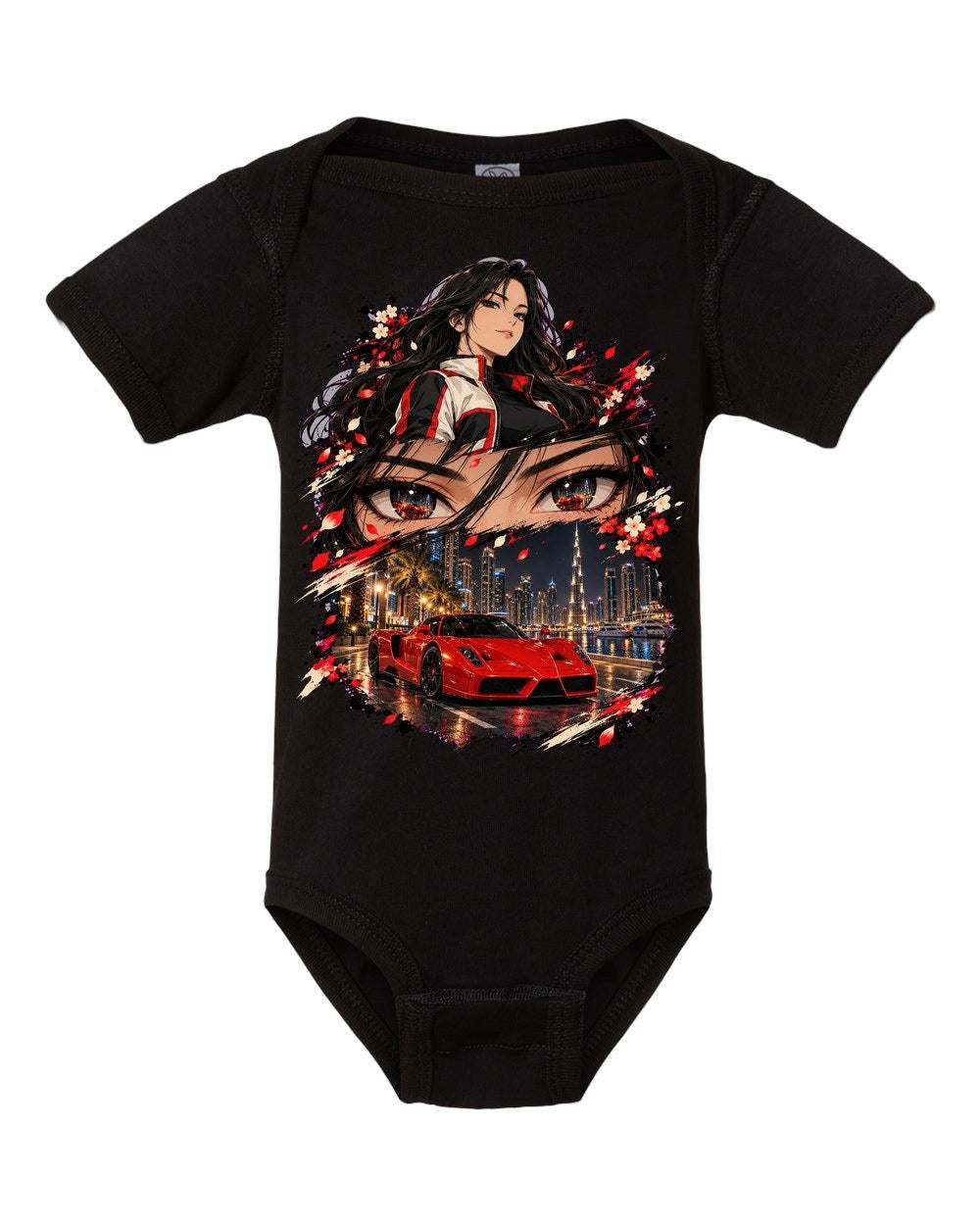 Ferrari Enzo Anime Girl Baby Onesie Black front