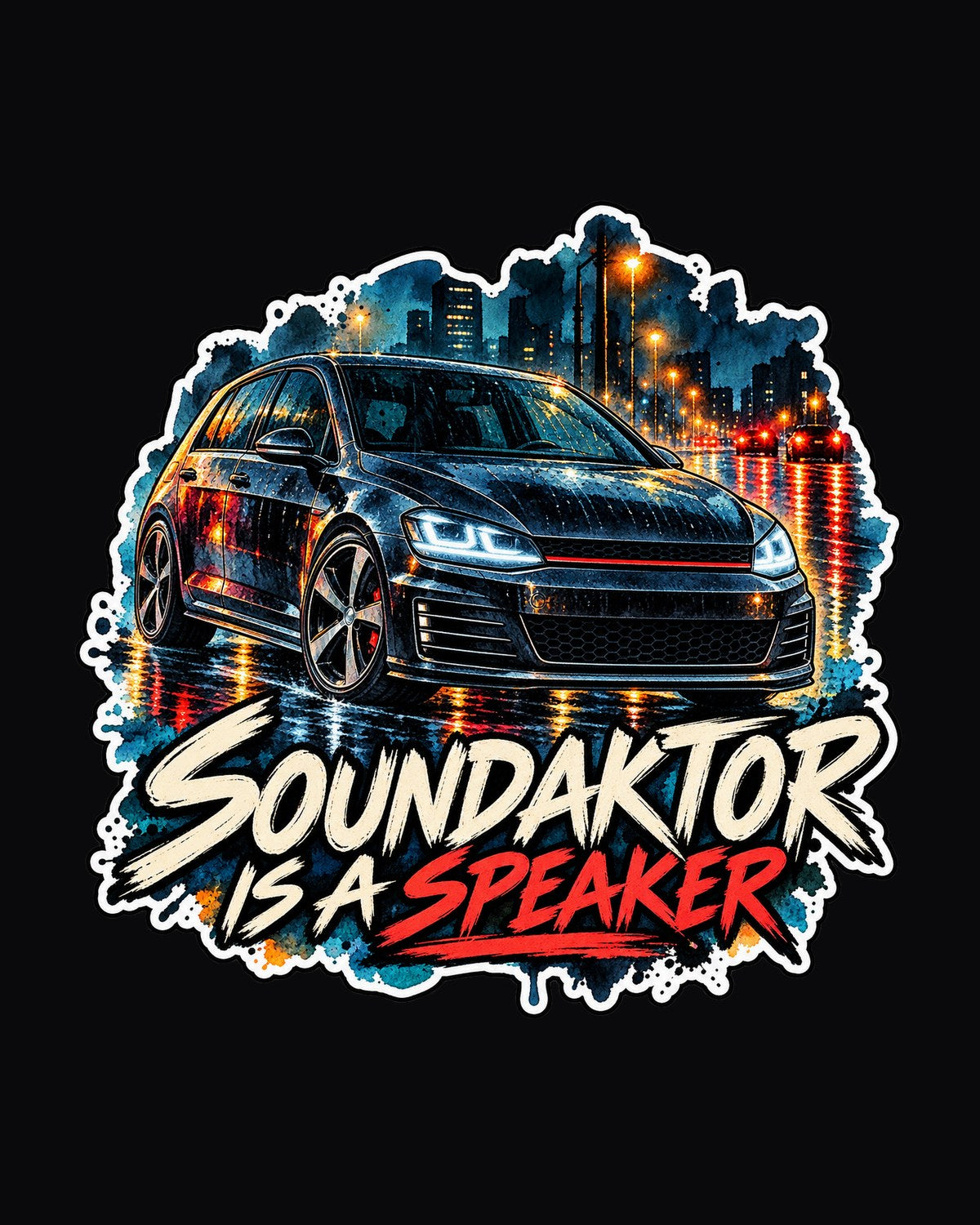 Golf GTI Mk7 Wet Street Watercolour Shirt, Soundaktor Joke design only