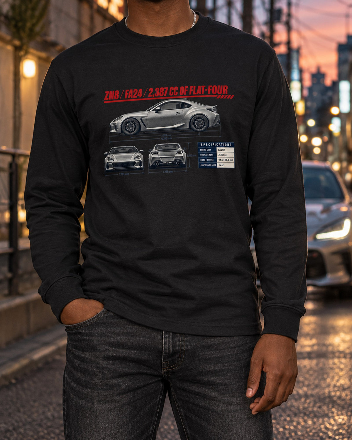 Toyota GR86 ZN8 Three-View Spec Table Shirt, FA24 Car Tee Long Sleeve Black worn hero