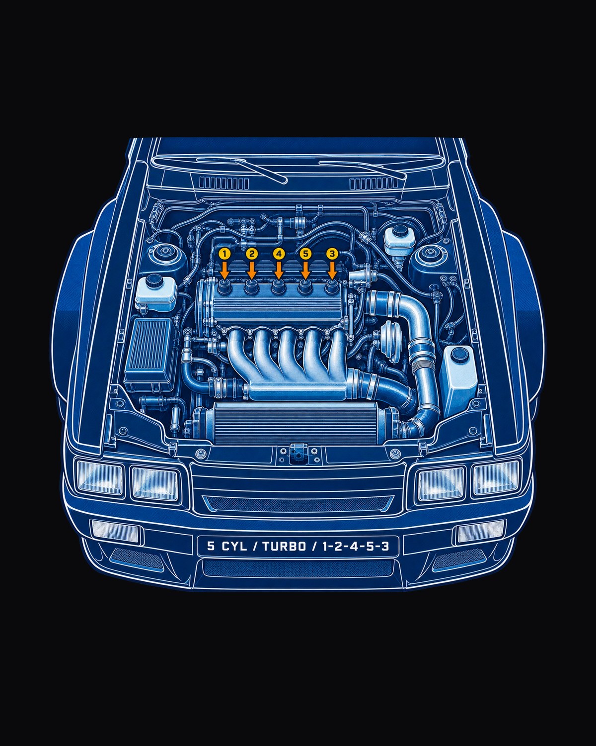 Audi Ur-Quattro Type 85 Cyanotype Blueprint Shirt, 1-2-4-5-3 design only
