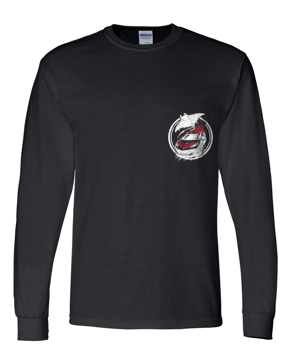 C8 Corvette Manta Long Sleeve T-Shirt — Black front emblem