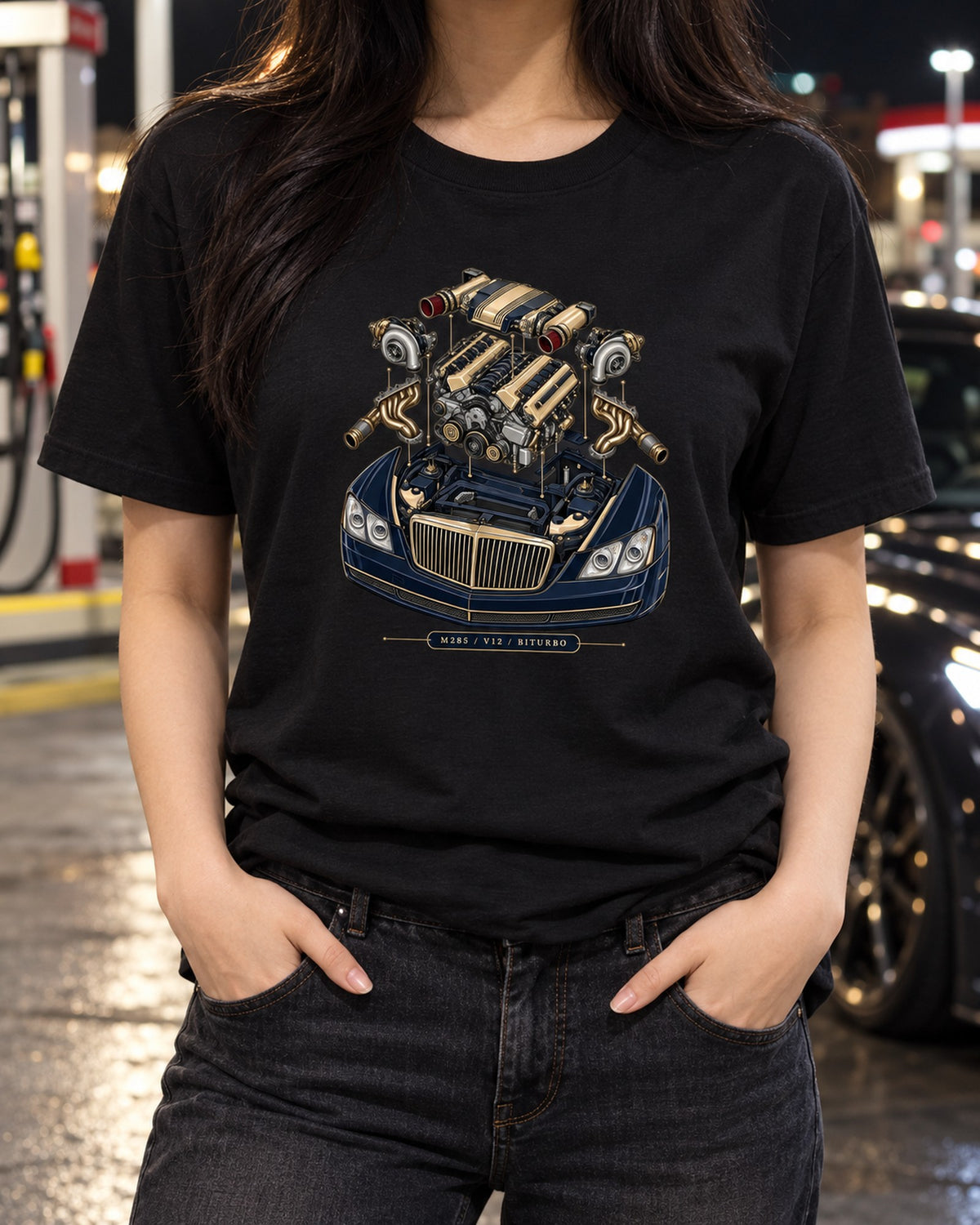 Maybach Exelero Vaporwave Rear Graphic Tee, Car Guy Shirt T-Shirt Black worn hero