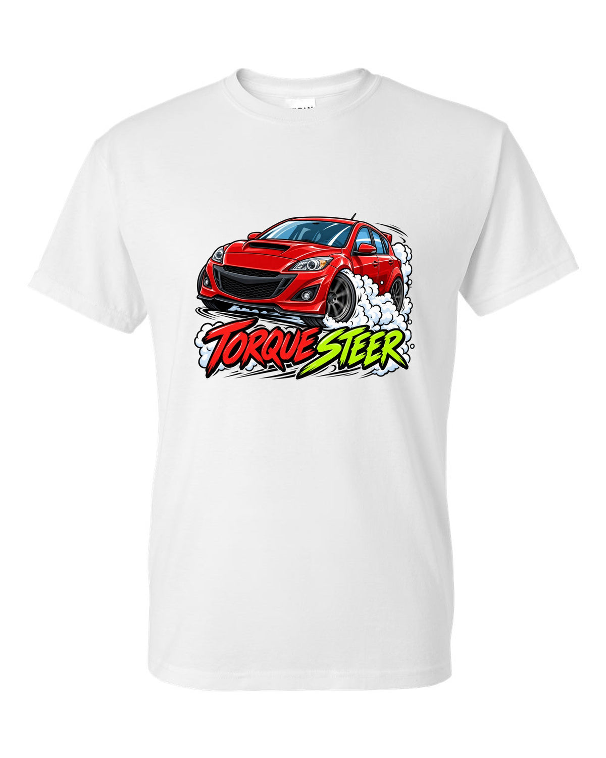Double-exposure vector design of the Mazdaspeed Miata NB turbo with NB / 178 HP lettering white t-shirt front view with the design