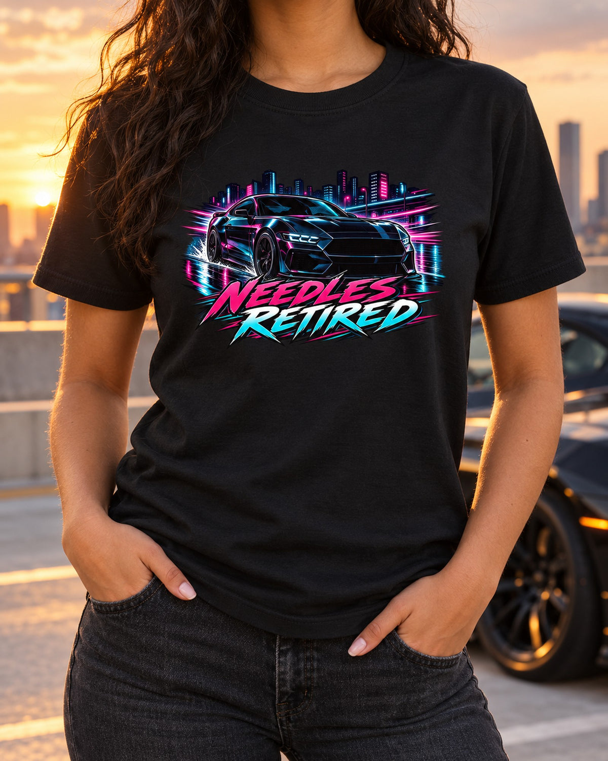2024 S650 Mustang Anime Night Touge Shirt, Needles Retired T-Shirt Black worn hero