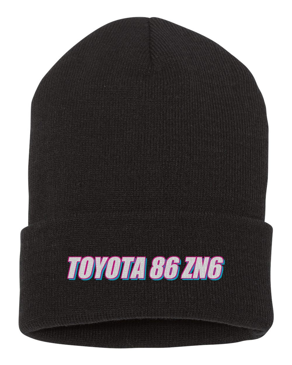 Toyota 86 Zn6 black beanie front view with car name